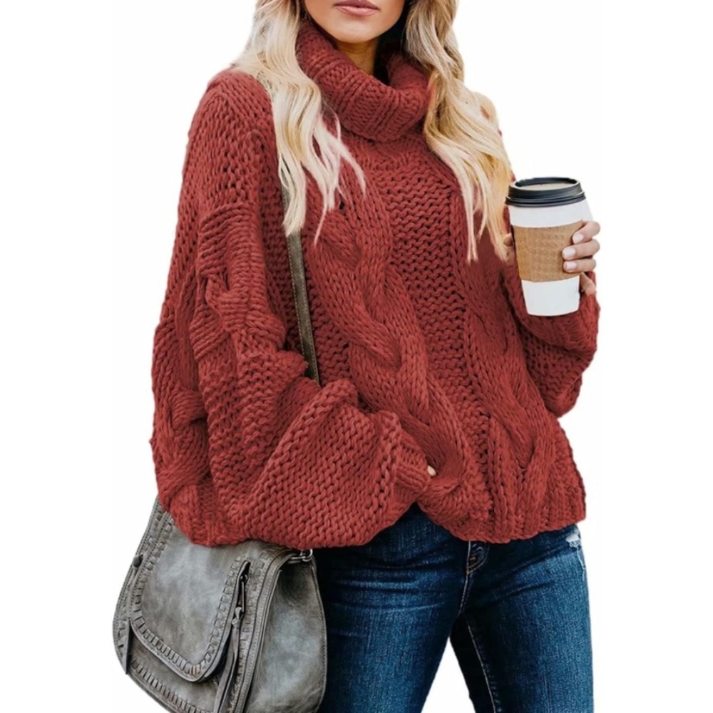 Chunky Turtleneck Sweaters Balloon Long Sleeve Oversized Pullover Sweater